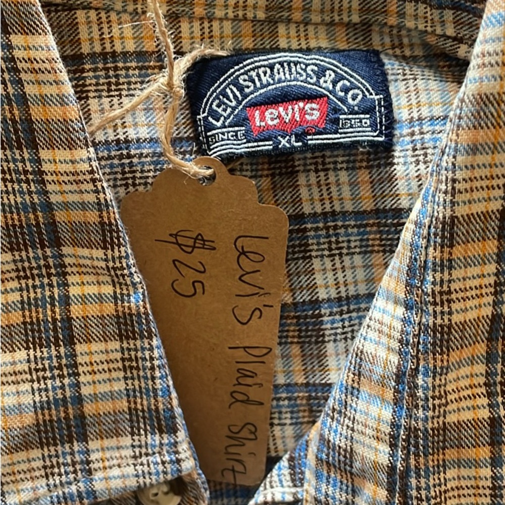 Levi's Blue and Tan Plaid Casual Shirt